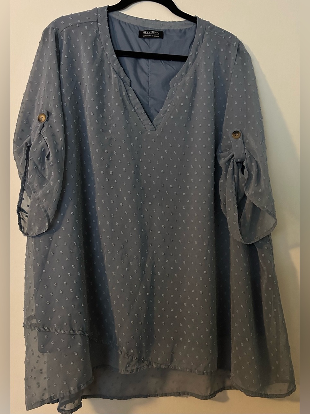 BloomChic Slate Blue V-Neck Swiss Dot Top Size 22-24
